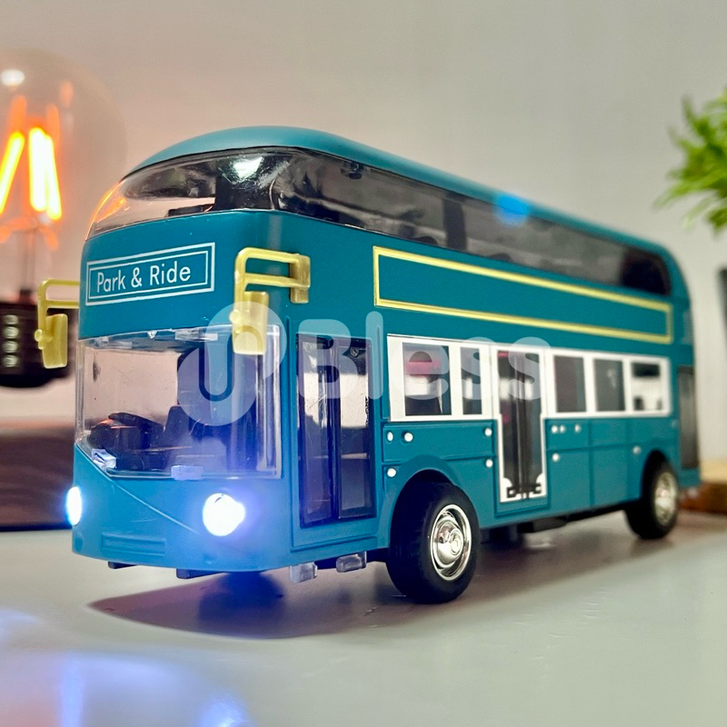 (TERDAPAT LAMPU & SUARA) Miniatur Diecast Bus Double Decker Vintage Classic / Klasik - Alloy Model