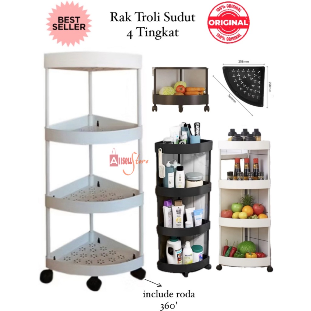 (BISA COD) PROMO Rak Troli Sudut Susun 4 Tingkat Portable / Rak Yiyi / Rak Kamar Mandi / Rak Dapur /