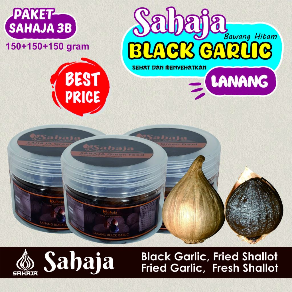 

Lanang Black Garlic Paket Sahaja 3B (150+150+150 gram) bawang hitam lanang Sahaja