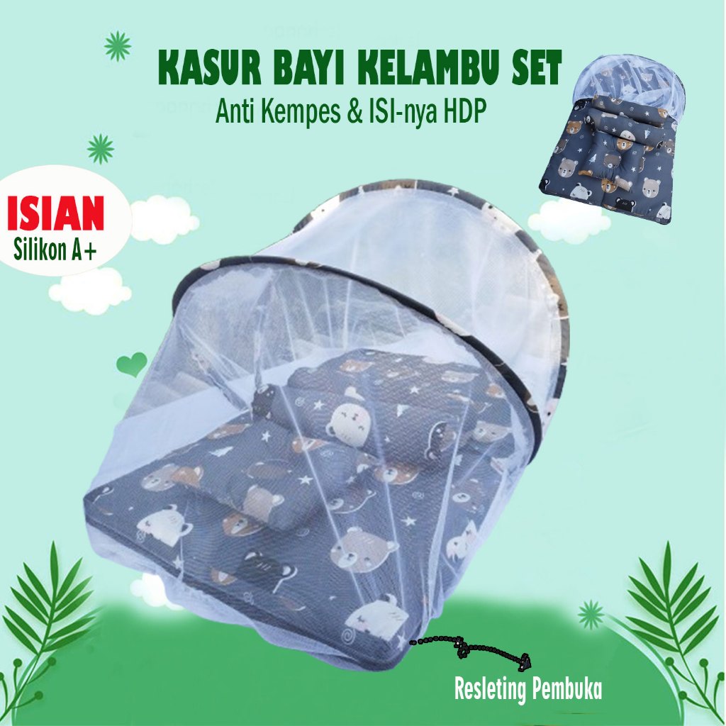 BICHACOLLECTION KASUR KELAMBU BAYI SET ANTI KEMPES ISI HDP BANTAL GULING PREMIUM FULL SILIKON GRADE 