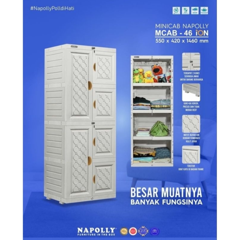 Napolly Lemari Plastik 4Tingkat - Lemari Anak kos -Lemari Plastik Murah - Polos - Awet & Kokoh - Bah