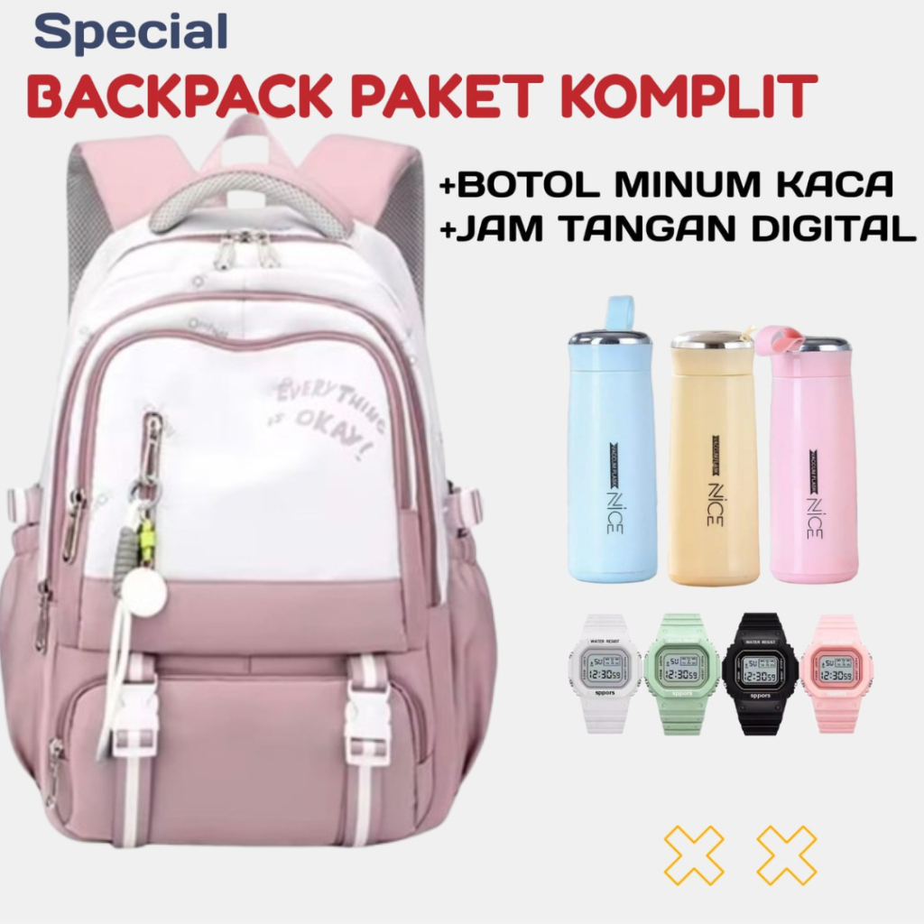Tas Sekolah Perempuan Paket Combo Tas Polos Banyak Bonusnya Ransel sekolah Anak Perempuan SD SMP