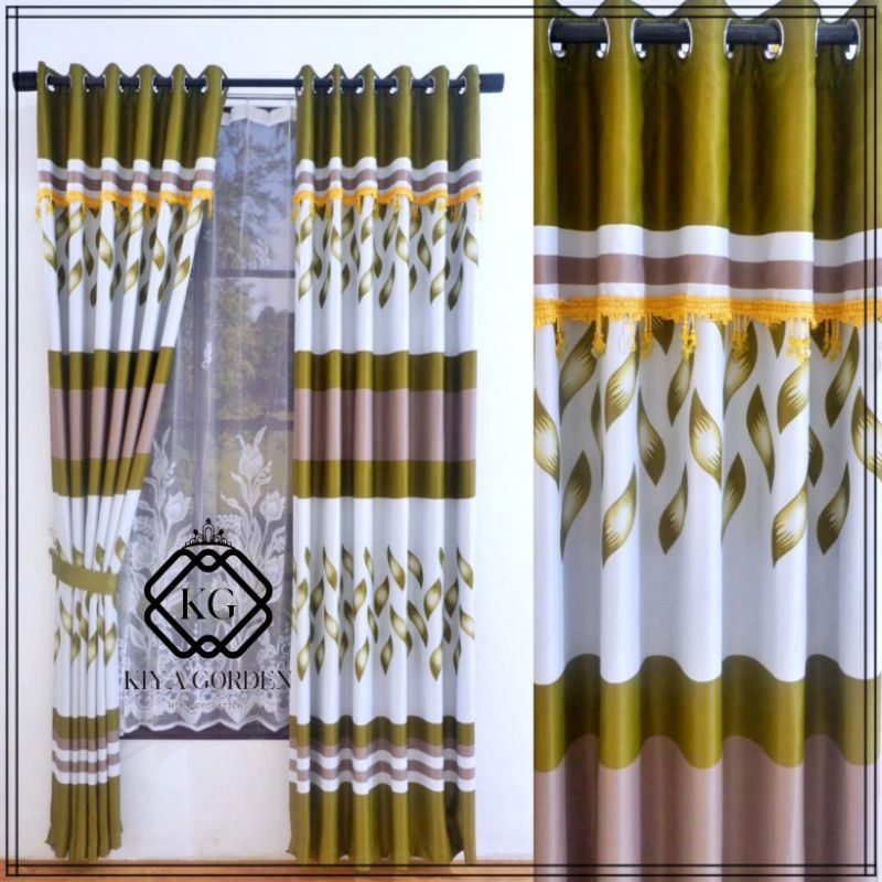 Gorden Jendela Panjang Model Poni Tempel Mewah Dan Tebal Tinggi 230 Cm Bahan Blackout impor