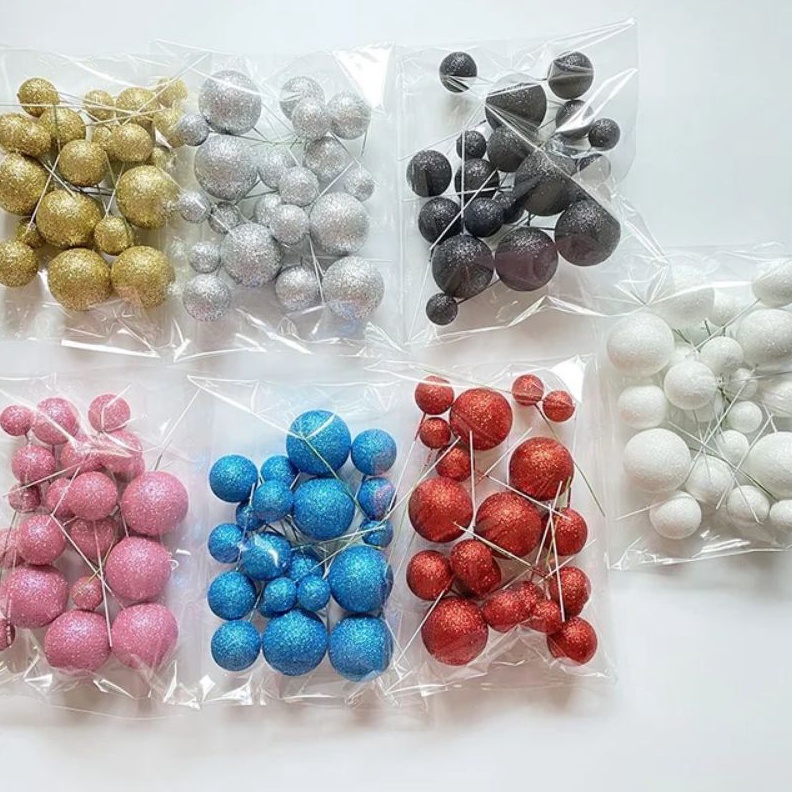 2 PCS Topper Bola Glitter 2 Pcs Balon Warna Warni Gliter Cake Topper Glitter Ball Topper Hiasan Kue 