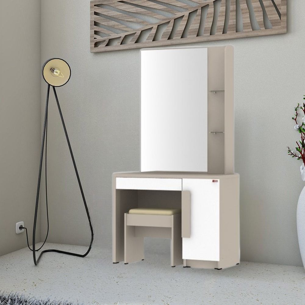 Meja Rias / Dresser Minimalis dengan Puff / Activ Kofi MR 90 - Taupe - White Glossy