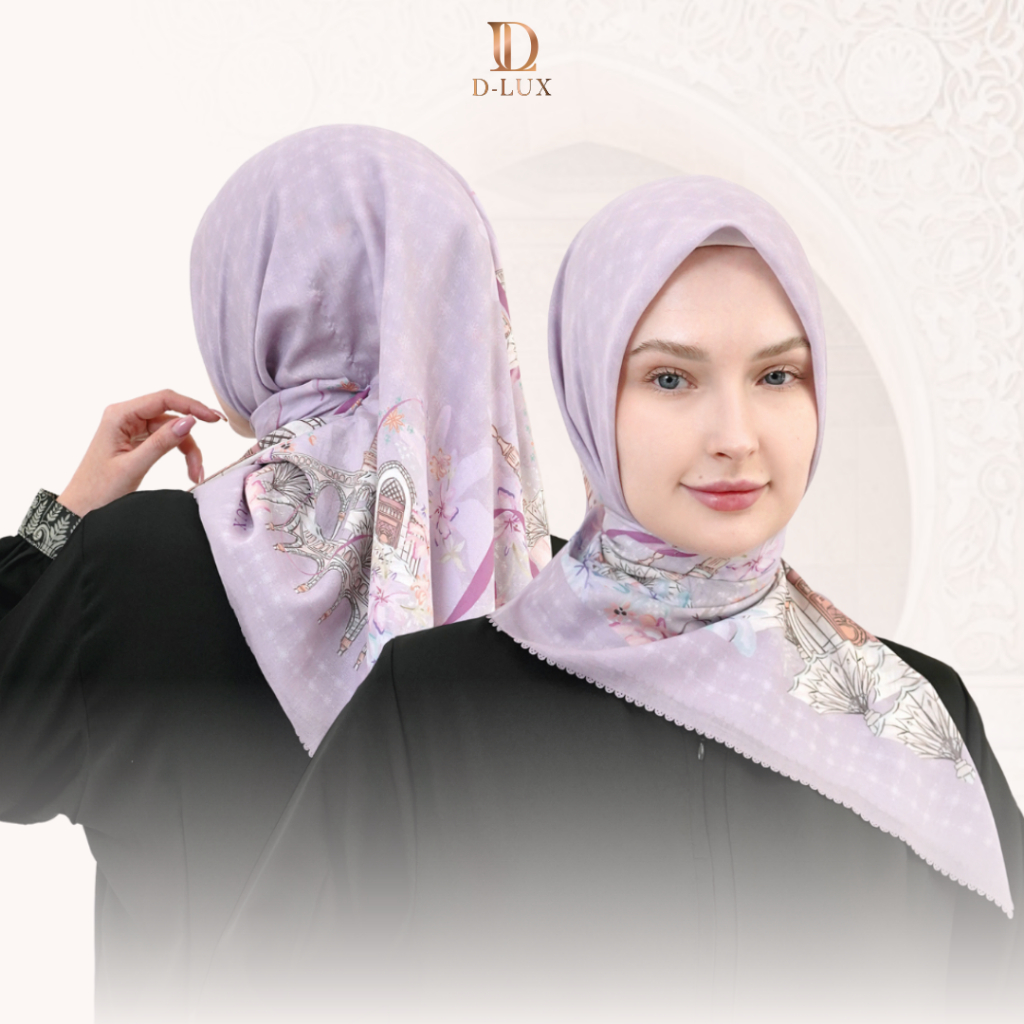 Jilbab Segi Empat Voal Motif Medina Series Lilac by Dlux Hijab