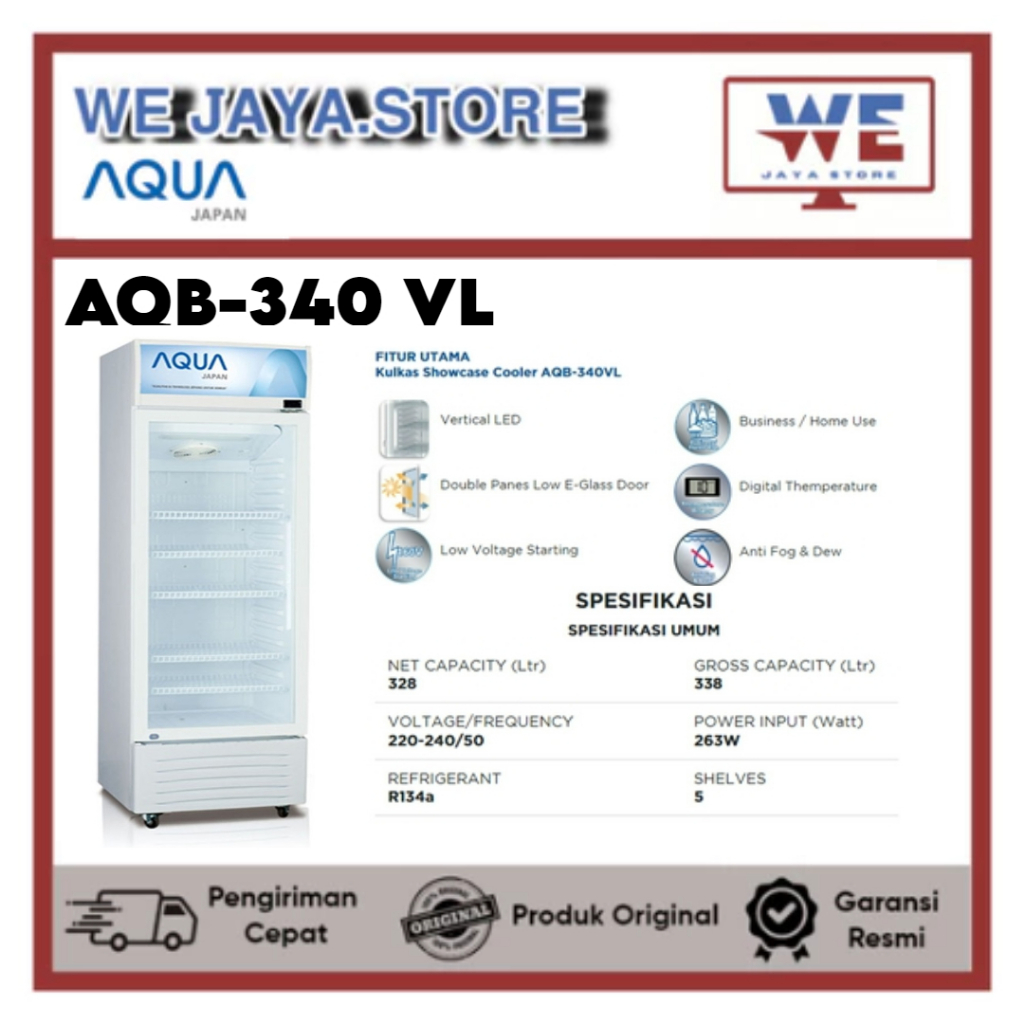 SHOWCASE AQUA AQB-340VL  LOW VOLTAGE 340 LITER LEMARI DISPLAY DINGIN