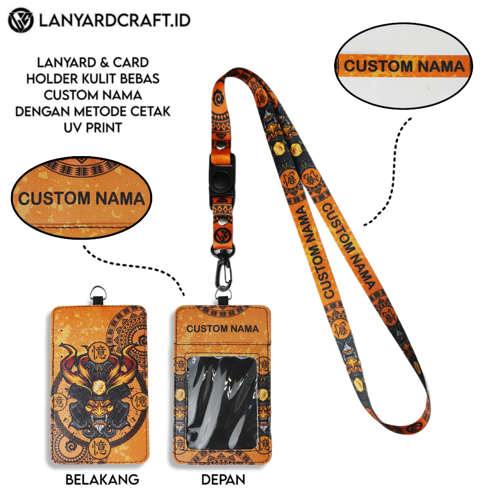 

V4 Id Card Holder Leather Custom + Lanyard Custom Nama ONI Series Gantungan Tali Lanyard Holder Id Card Kulit UV Print