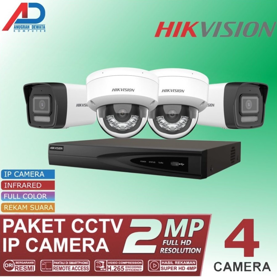 PAKET CCTV IP CAMERA HIKVISION 4 CAMERA 2MP FULL SET