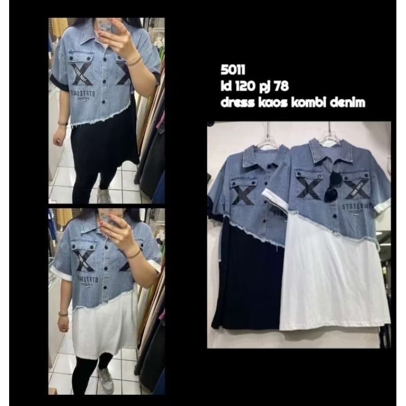Tunik Denim Mix Katun Ld 120 Pjg 77 Import