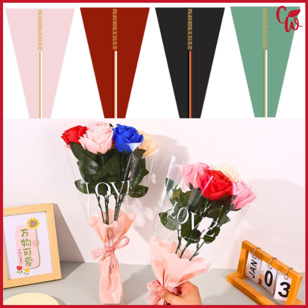 

Single Flower Wrapping Cellophane Kertas Bunga Mawar Rose Waterproof Transparant KB6160