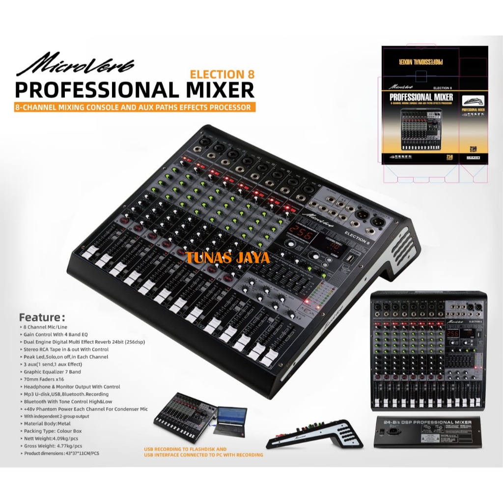 MIXER MICROVERB ELECTION8 MIXER 8CHANNEL MICROVERB ELECTION 8 WITH SOUNDCARD