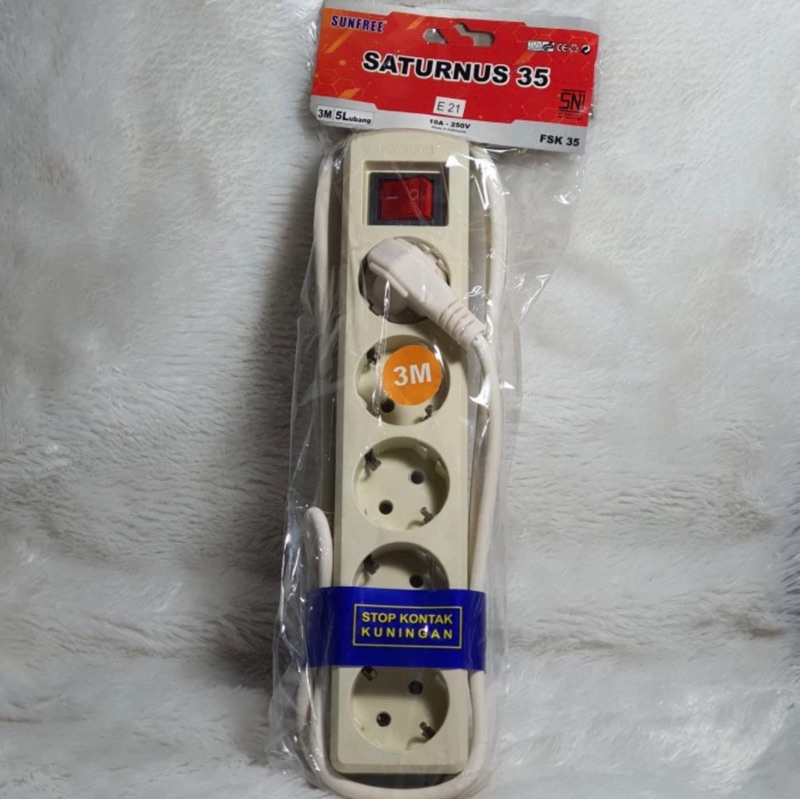 SUNFREE Saturnus StopKontak 5 lubang Panjang Kabel 3 meter colokan listrik Rol Raun Cok Sambung Sakl