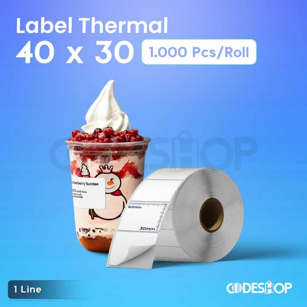 

Codeshop Stiker Label Barcode 40x30mm Thermal 1 Line isi 1000 Pcs