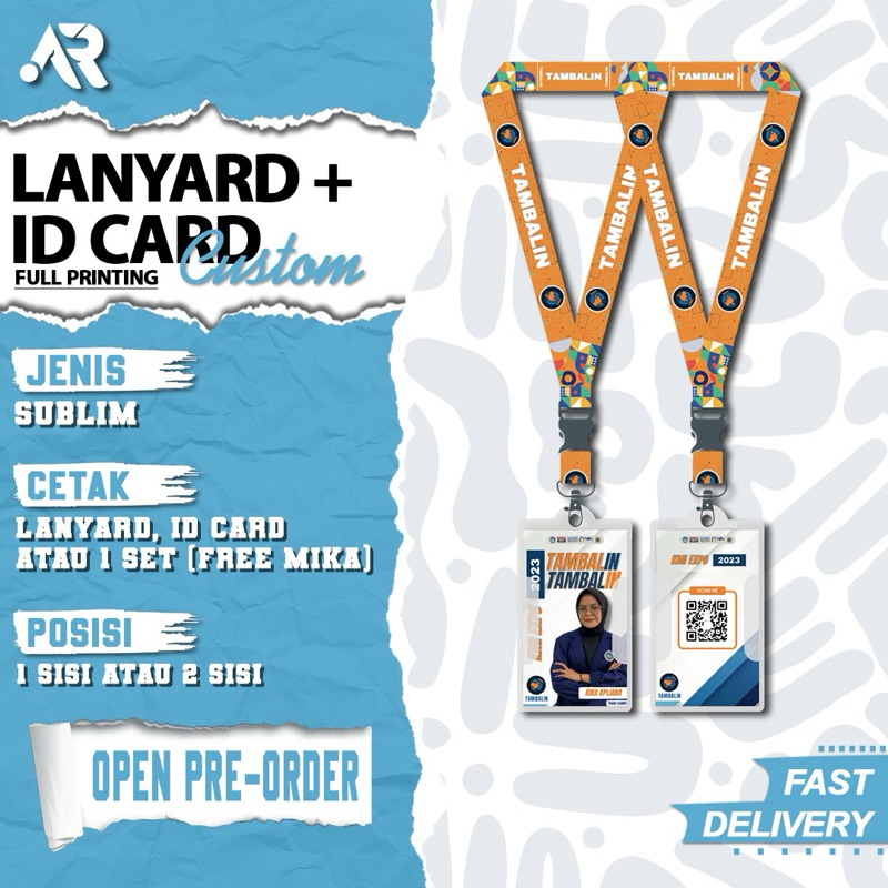 Custom Lanyard dan Id Card | Full Print | Print Sublim |  Print UV  | Free Card Holder / Mika | Tali