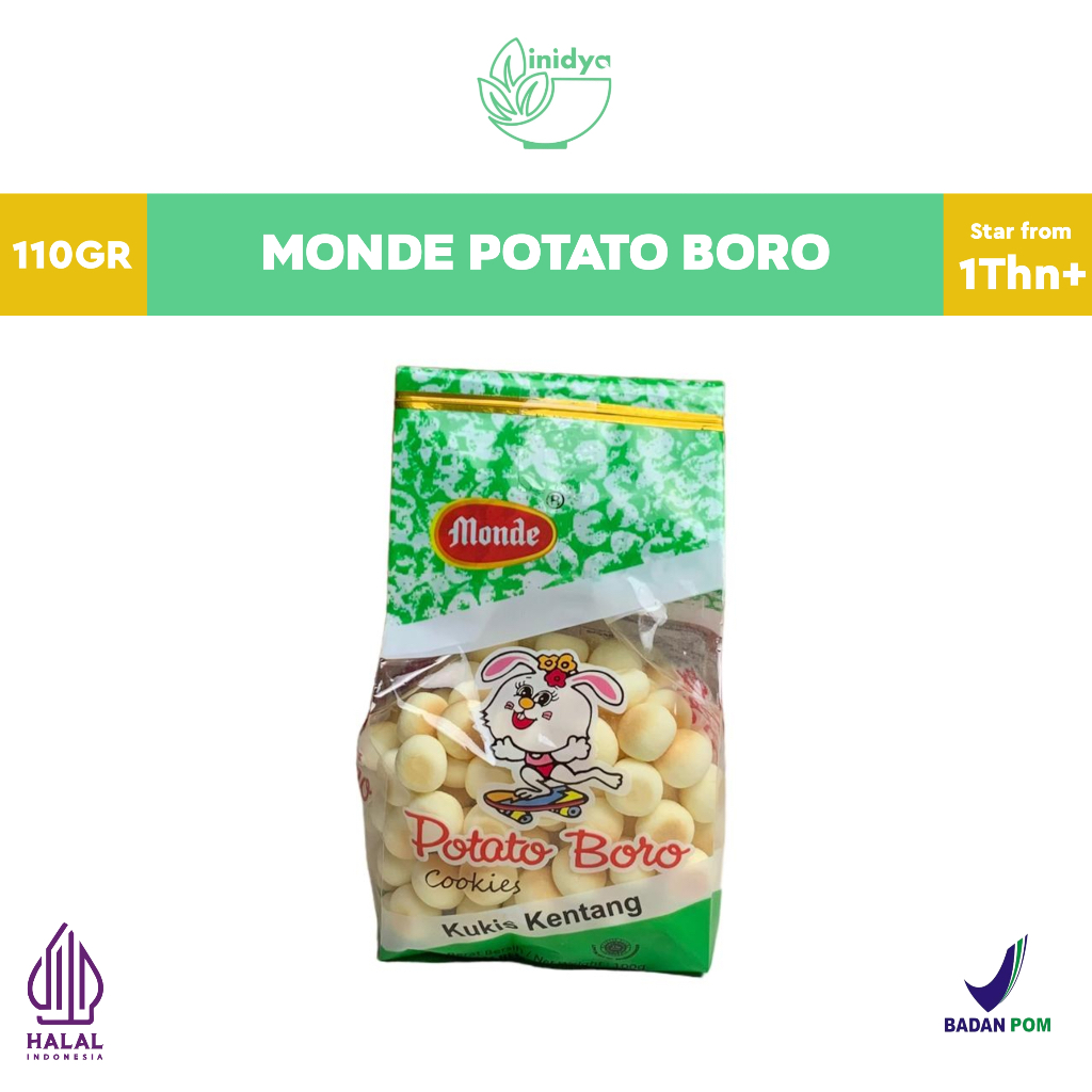 

MONDE Potato Boro Cookies 110gr | Kukis Kentang | Cemilan Mpasi Bayi | Snack Mpasi 1 tahun rasa jeruk dan original rendah gula