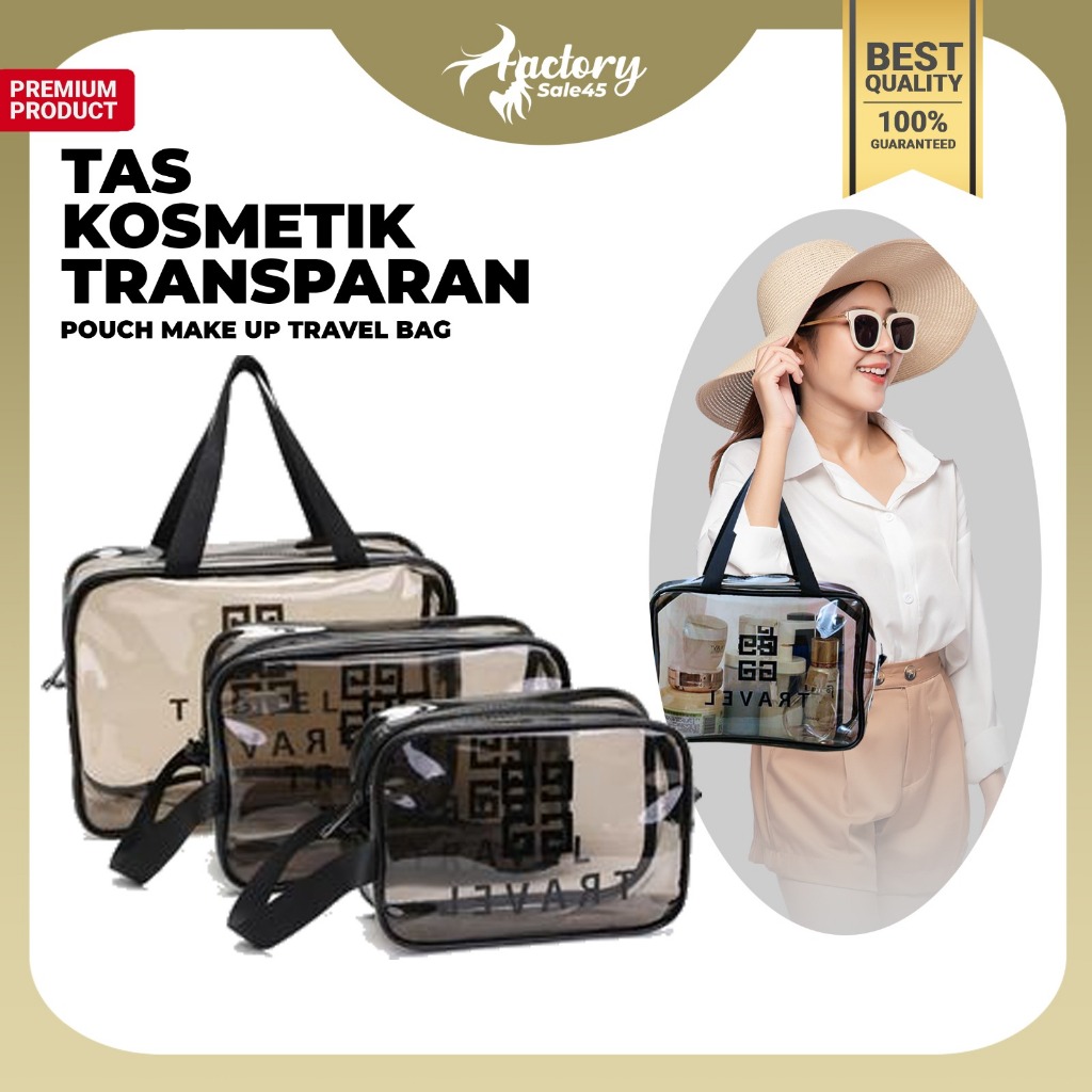 Tas Kosmetik Portable Model Transparan Bahan Plastik untuk  Travel Kapasitas Besar Anti Air F409