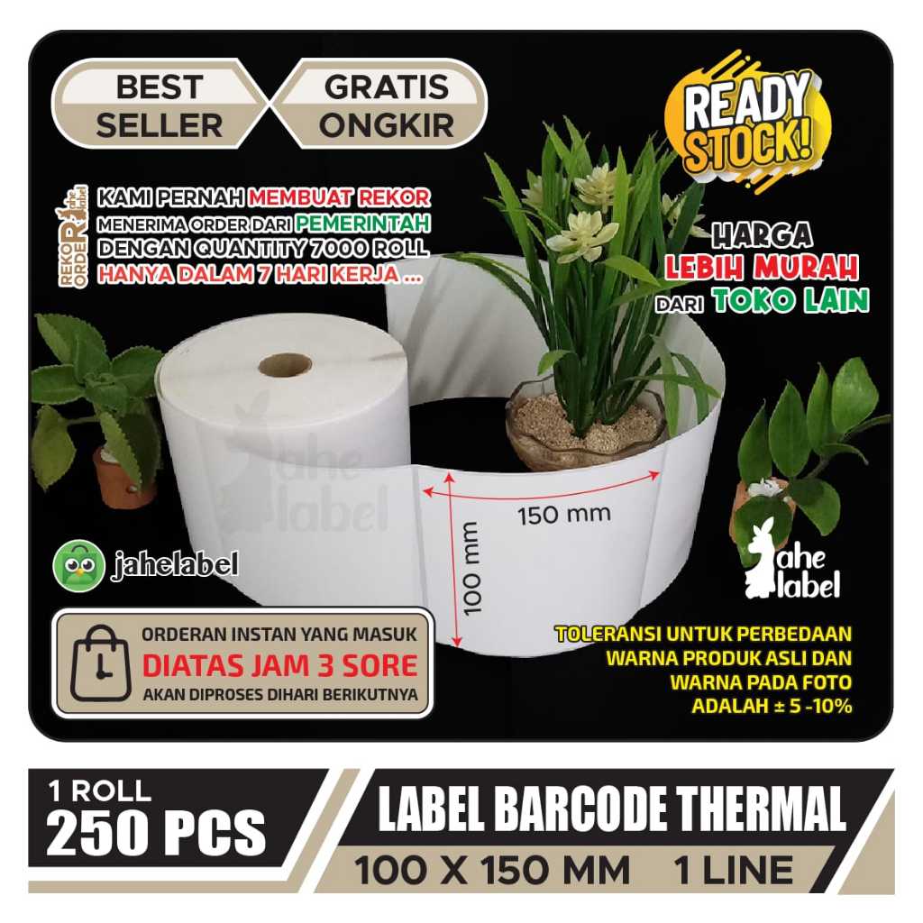 

Sy LABEL BARCODE 100X150 MM DIRECT THERMAL LABEL STIKER THERMAL 10X15 CM ISI 250 PCS