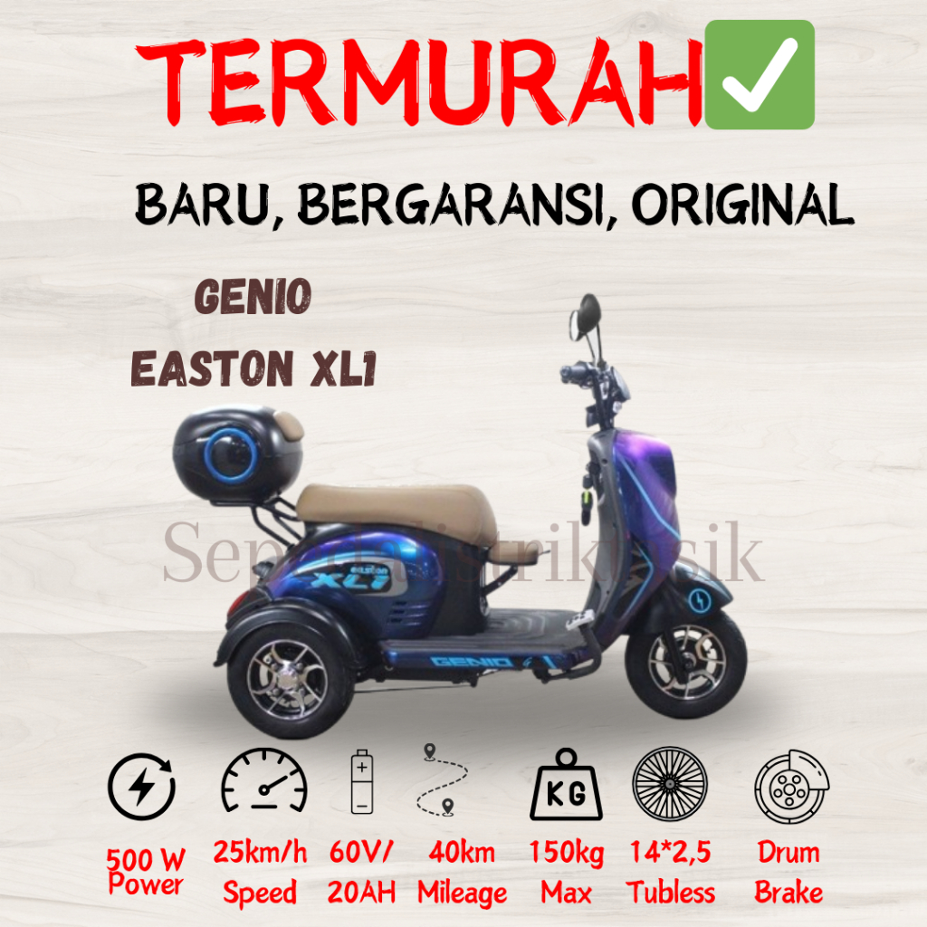 SEPEDA LISTRIK GENIO EASTON XL1 - ORIGINAL - GARANSI RESMI - SEPEDA LISTRIK MURAH