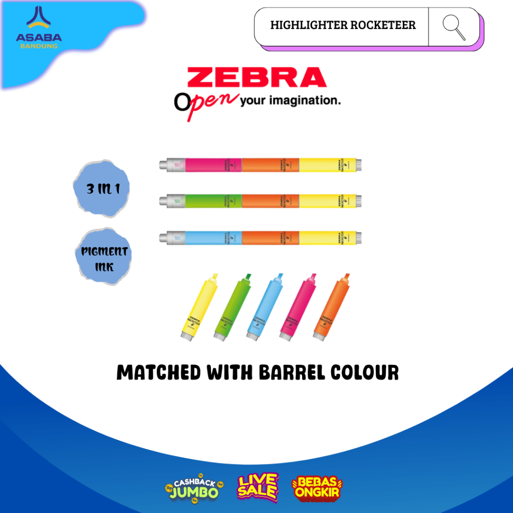 

Asaba Bandung - Zebra Highlighter Rocketeer 3-1 / Highligter 3 warna