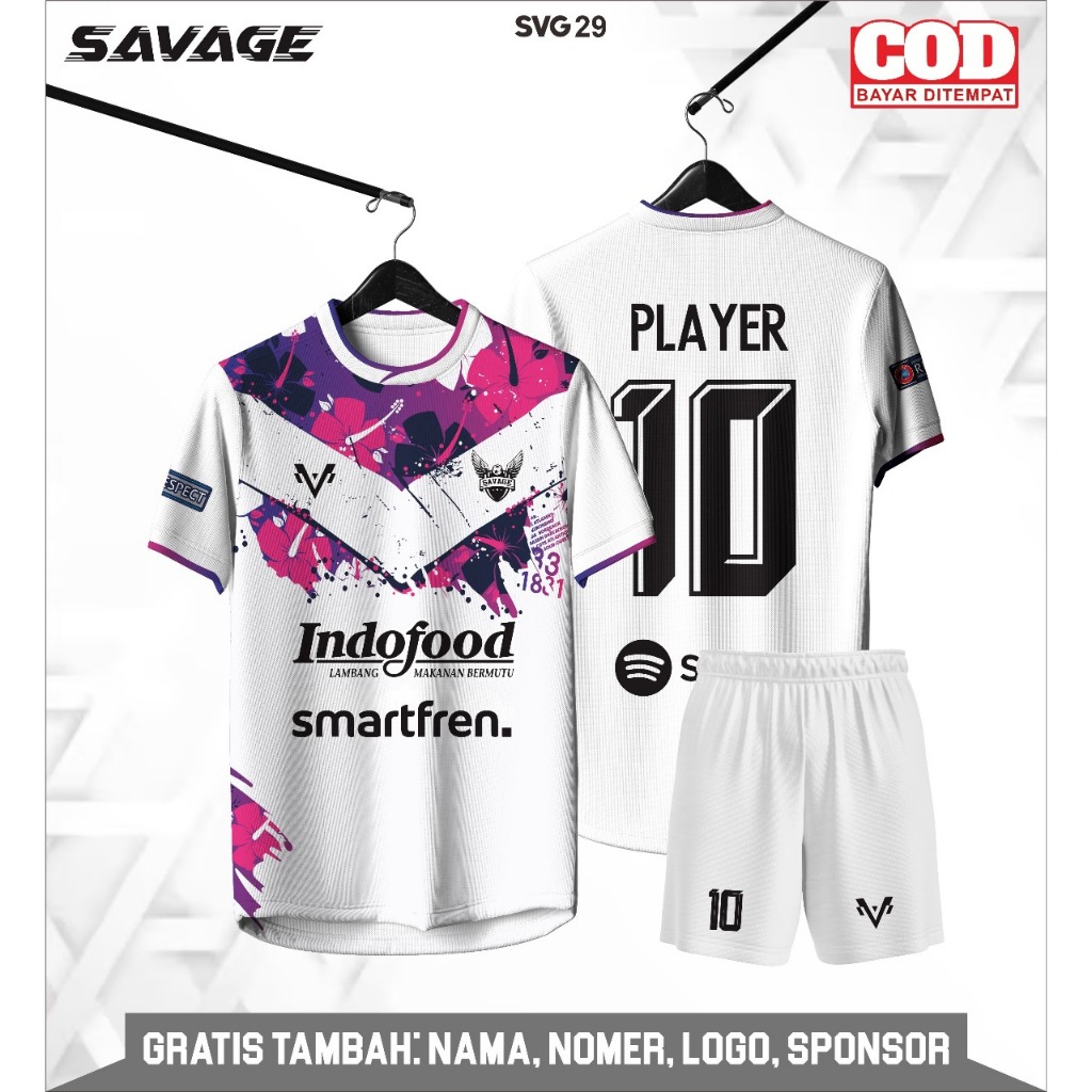 JERSEY FUTSAL FULLPRINTING CUSTOM NAMA DAN NOMOR PUNGGUNG WAARNA PUTIH DAN UNGU PINK