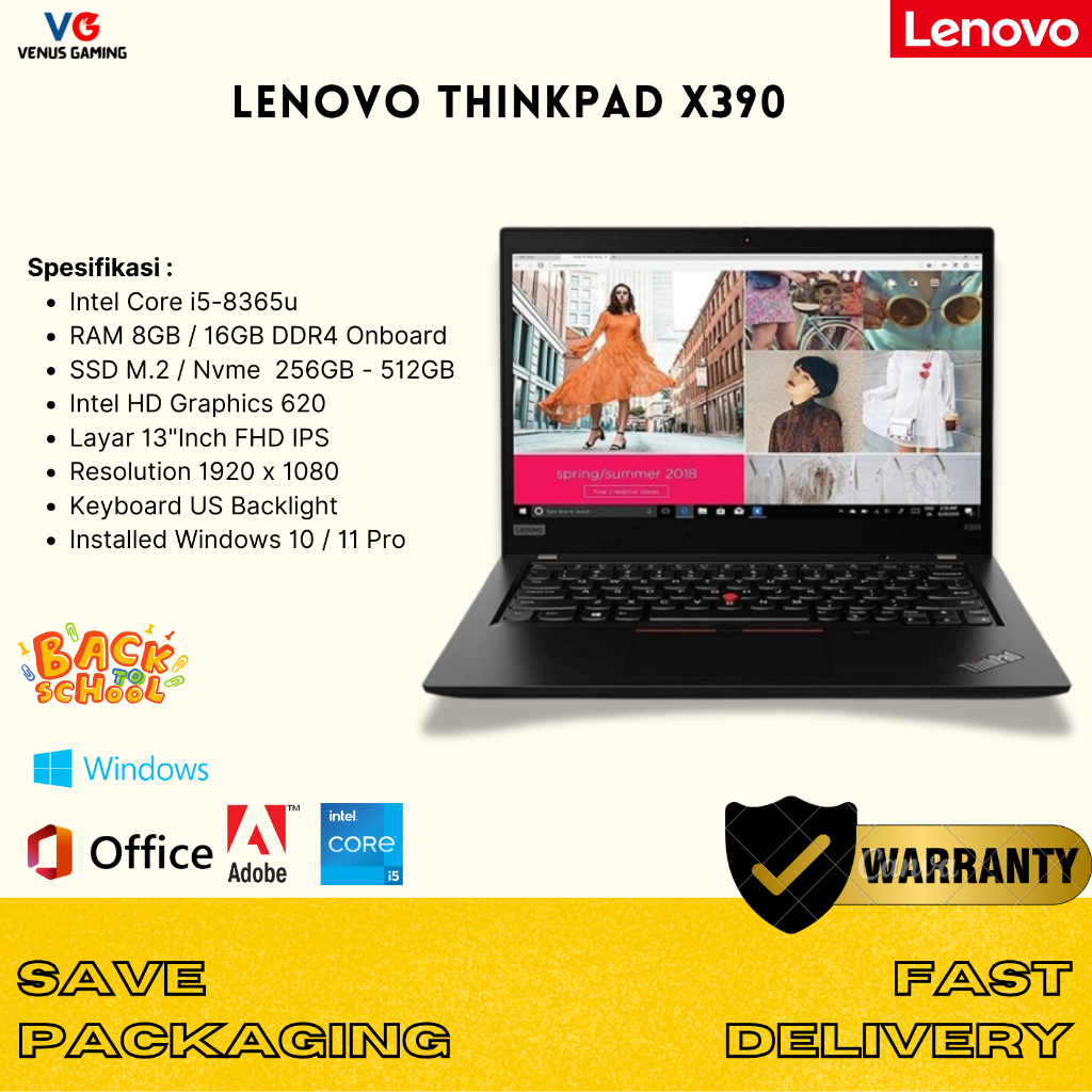 Laptop Mulus Lenovo X390 Intel Core i5 i7 RAM 16GB SSD 512GB Nvme