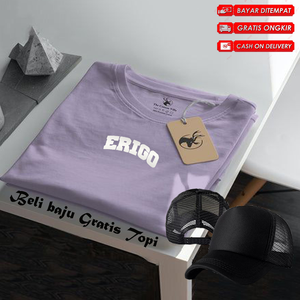 BELI BAJU GRATIS TOPI... Kaos Distro Lengan Pendek Erigo Lengkung Text Putih Kaos Pria Dan Wanita Pr