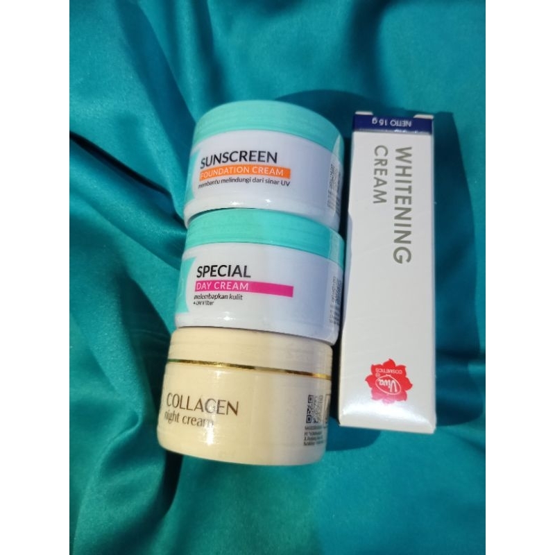(4 Produk) Paket Viva Skincare / Viva Collagen Night Crem + Whitening + Day Cream + Sunscreen / 4 Pr