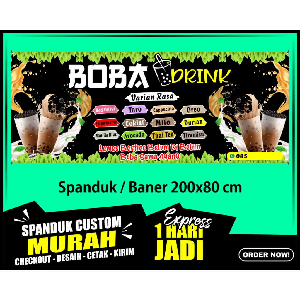 Banner BOBA, Spanduk BOBA 200X80 cm, COD / Banner BOBA, Spanduk BOBA 200X80 cm, COD