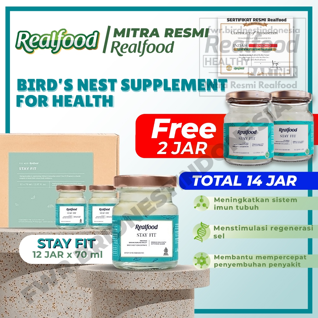 

Realfood Stay Fit 12 Jar Bird Nest | Imun Booster | Vitamin BPOM