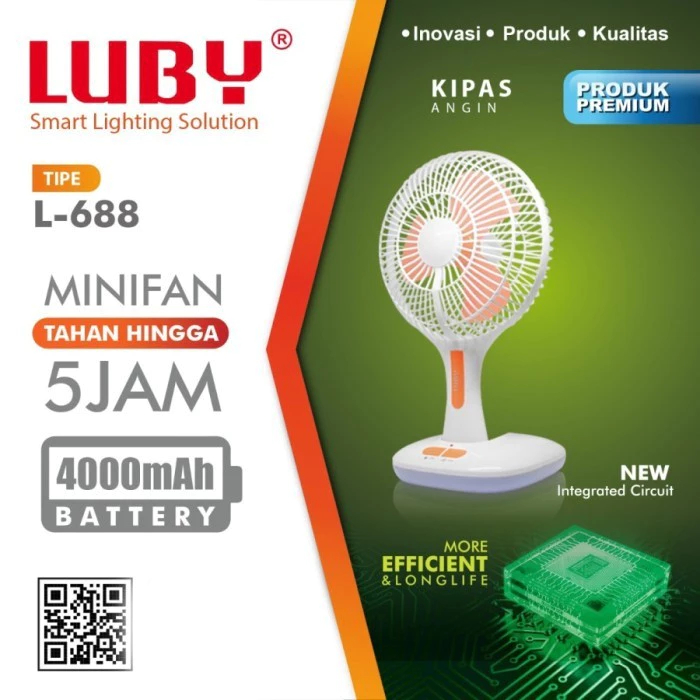 Luby Kipas Lampu Emergency Luby L688 Cas Ulang Kipas Portable 6inch L-688