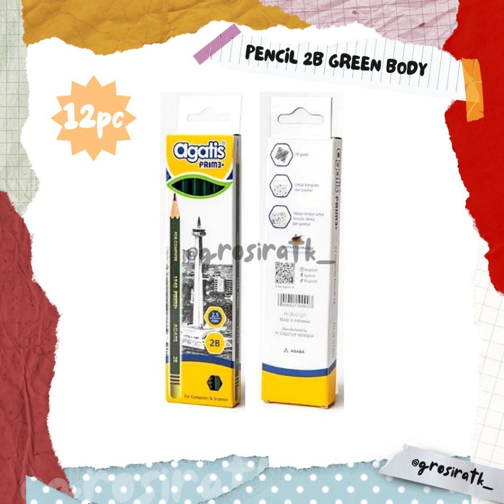 

AGATIS PRIME WOOD HEXAGONAL GRAPHITE PENCIL 2B GREEN BODY COLOR SET 12