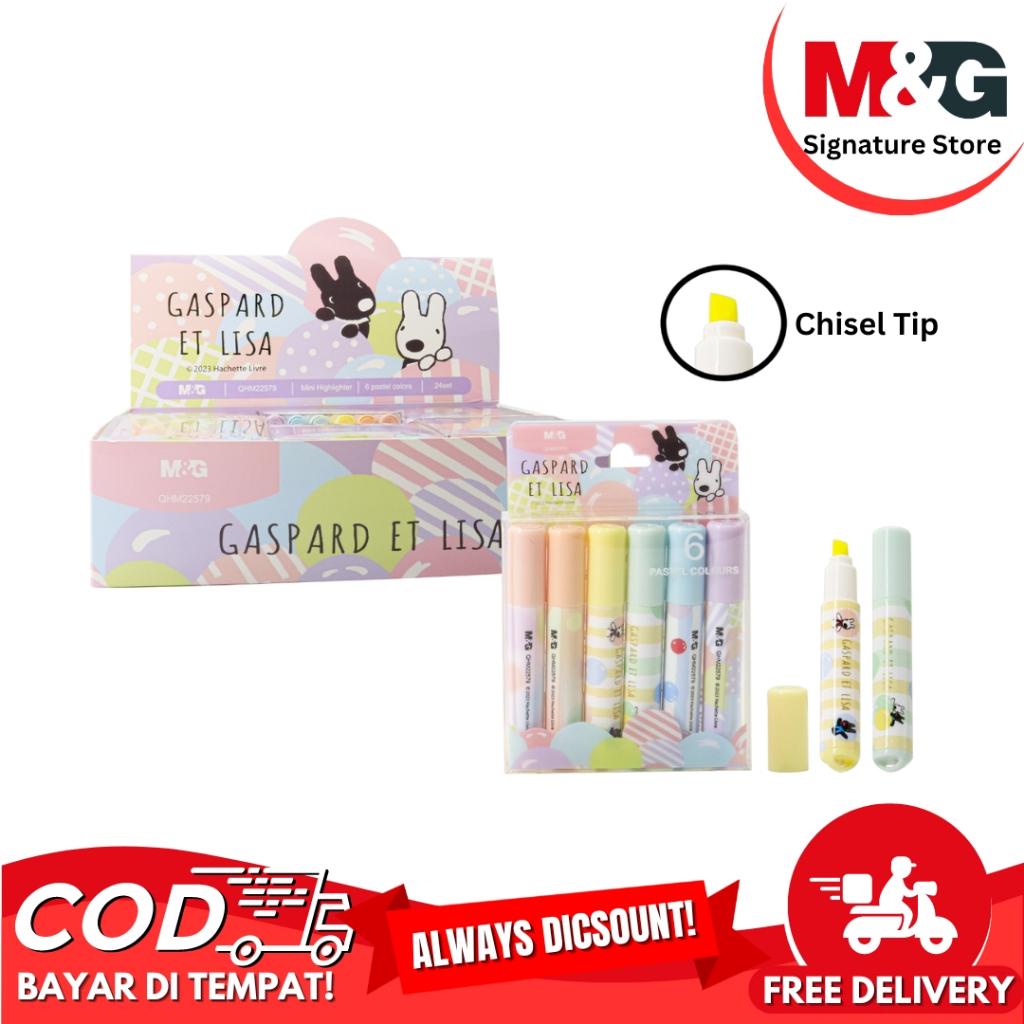 

Highlighter Text liner Mini M&G Gaspard Et Lisa 6 Warna Pastel Penanda Tulis Lucu #QHM22579 – Set