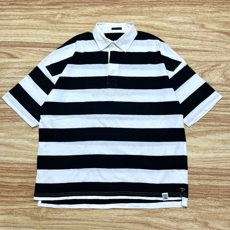 Polo Rugby GU by Uniqlo x Shibuya Striped White Black (M)