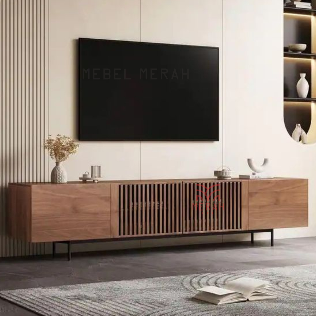 Buffet TV Kayu Jati Solid - Lemari Tv Kayu Jati - Kabinet Tv Kayu - Mebel Merah