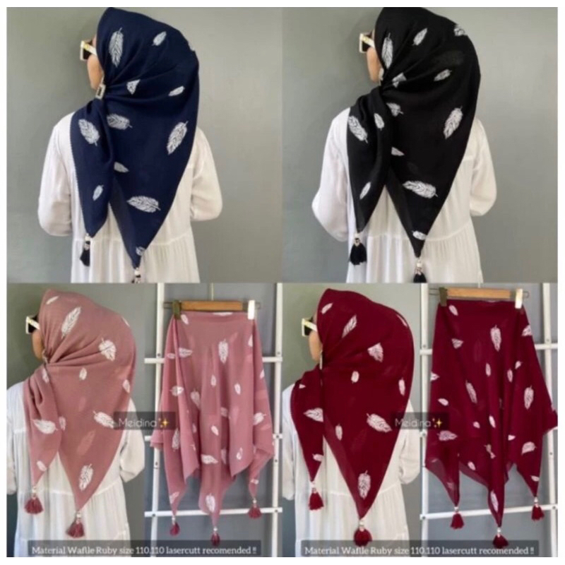 SEGI 4 BANDUL BAHAN WAFFLE RUBY/ POTTON STAR UK 115*115cm Hijab Viral