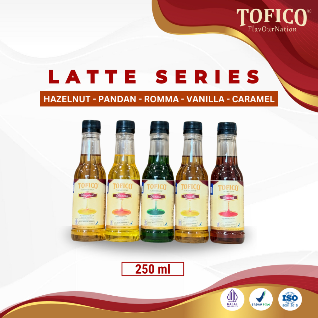 

Syrup Latte Series Tofico / Hazelnut/Pandan/Romma/Vanilla/Caramel/ 250 ML / Tofico Syrup Official