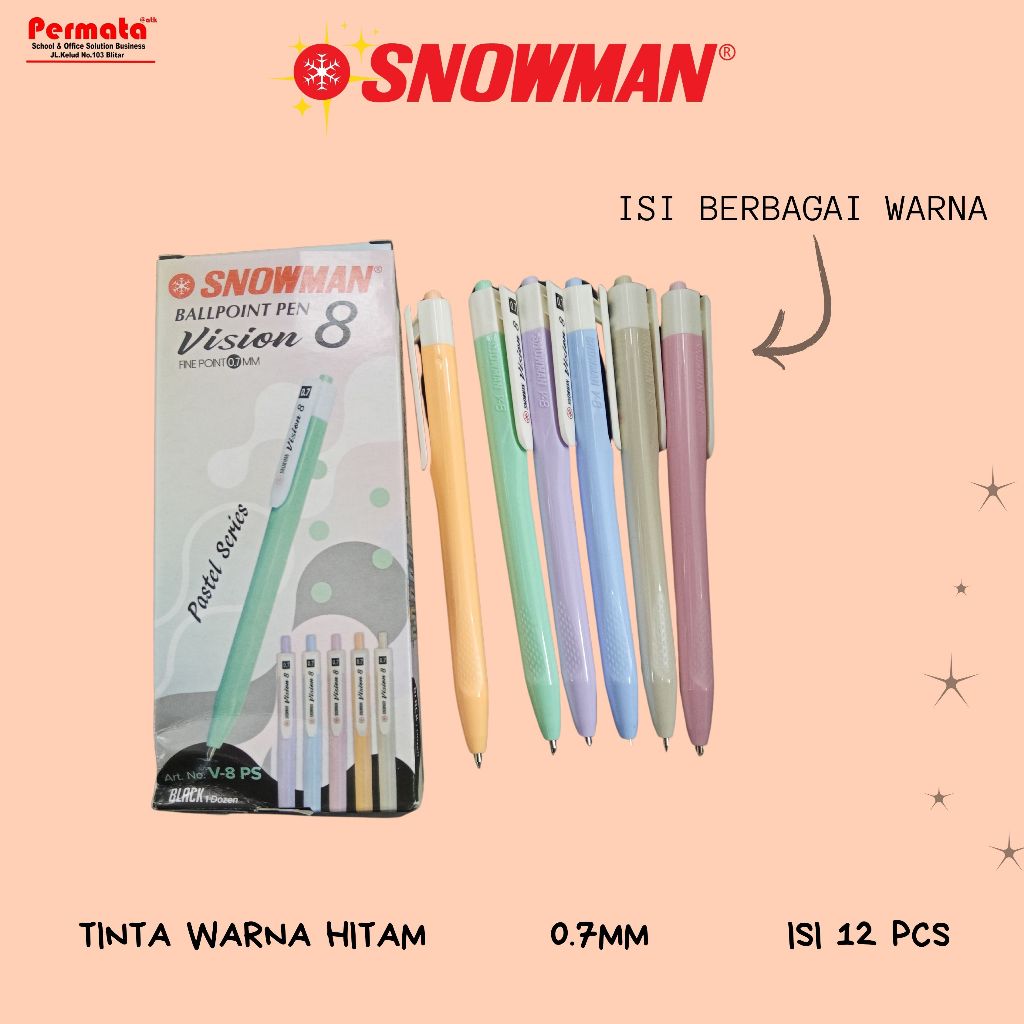 

Pena Bolpen Snowman Vision 8 PASTEL 0,7MM /Pulpen Semi Gel VISION 8 Perpack