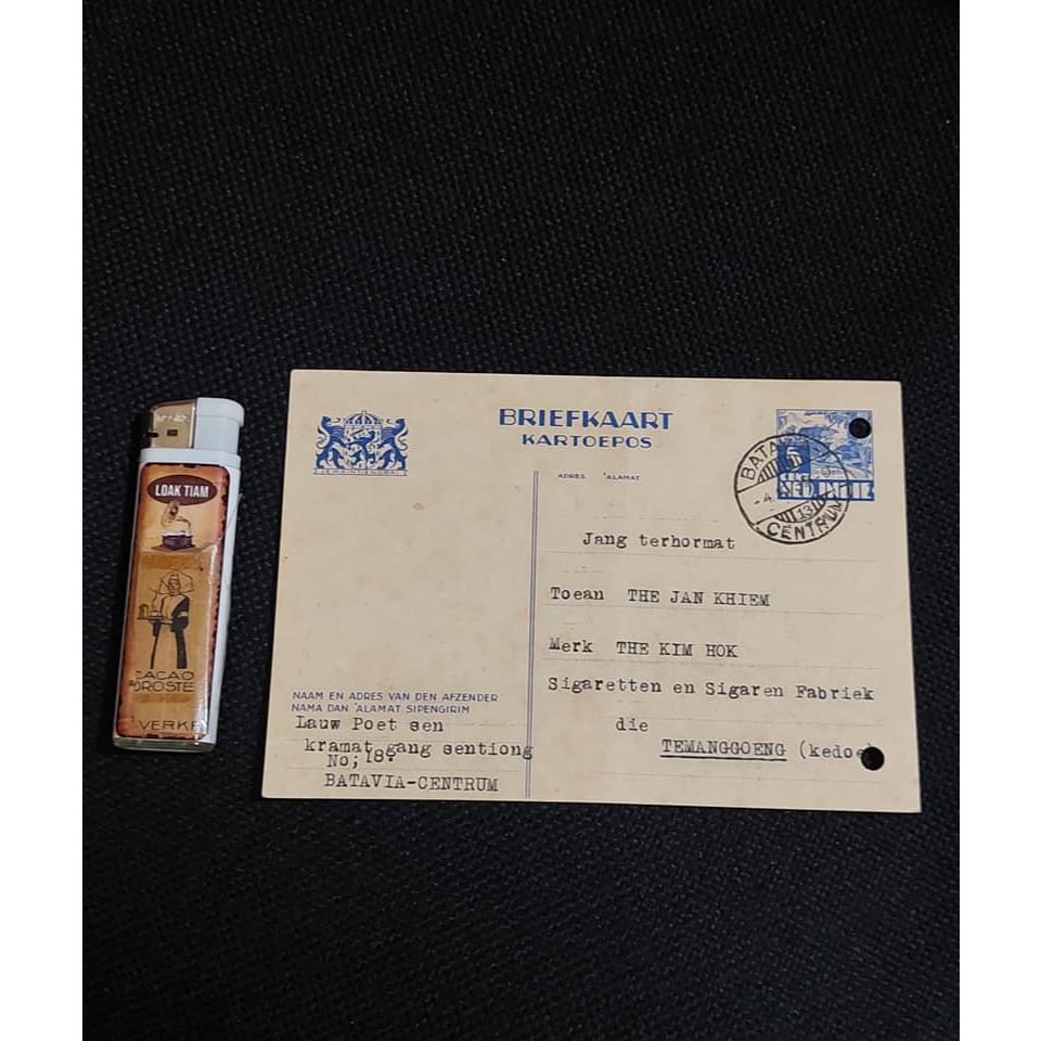 

kartu briefkaart carte postal kartoepos 3 october 1935 batavia temanggoeng