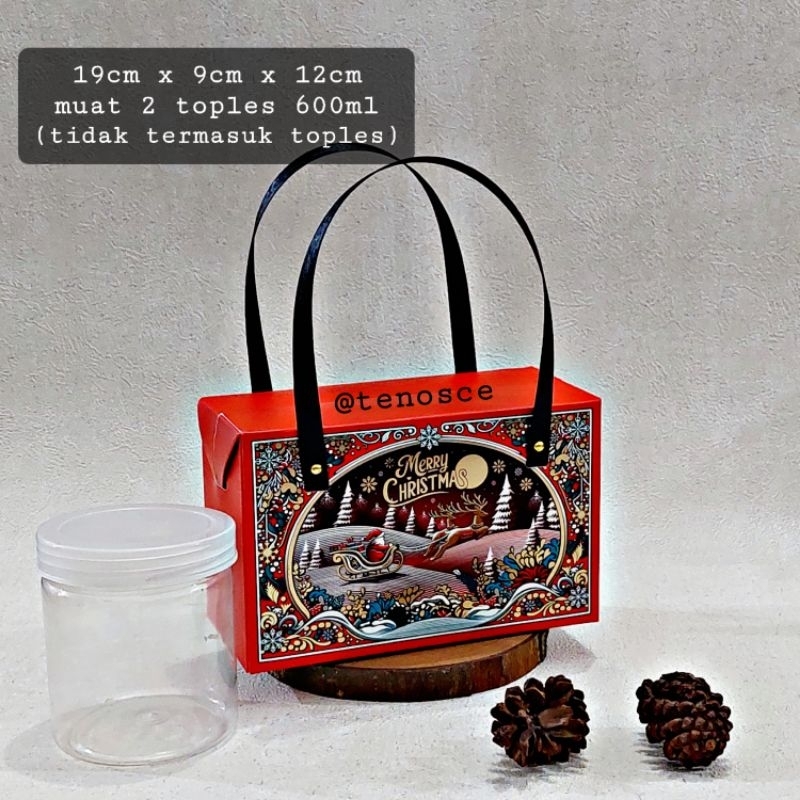 

5pcs Kotak Dus Box Tenteng Kue Kering Cookies Hampers Parcel 2 Toples 600ml Natal Christmas Santa Sleigh