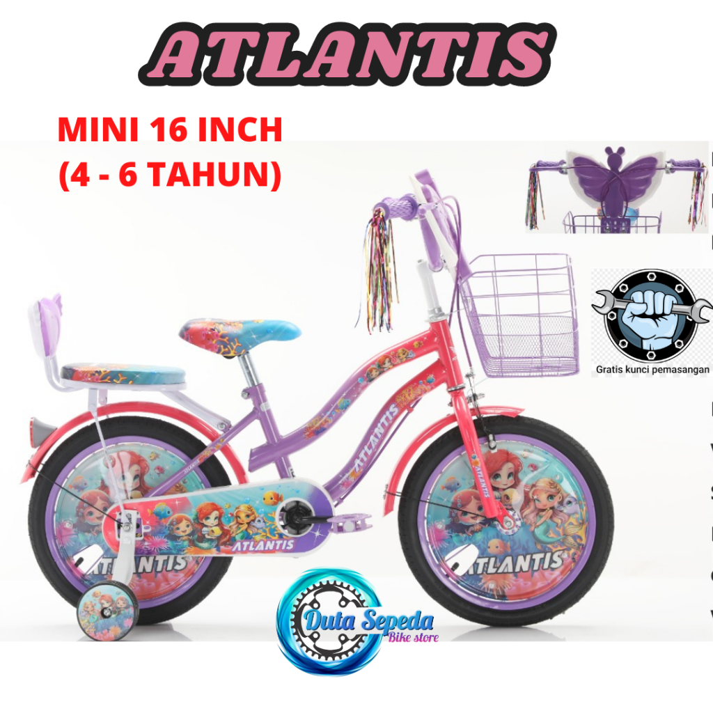 Sepeda anak cewe perempuan model MINI / keranjang ukuran 12 - 16 - 18 inch  ATLANTIS