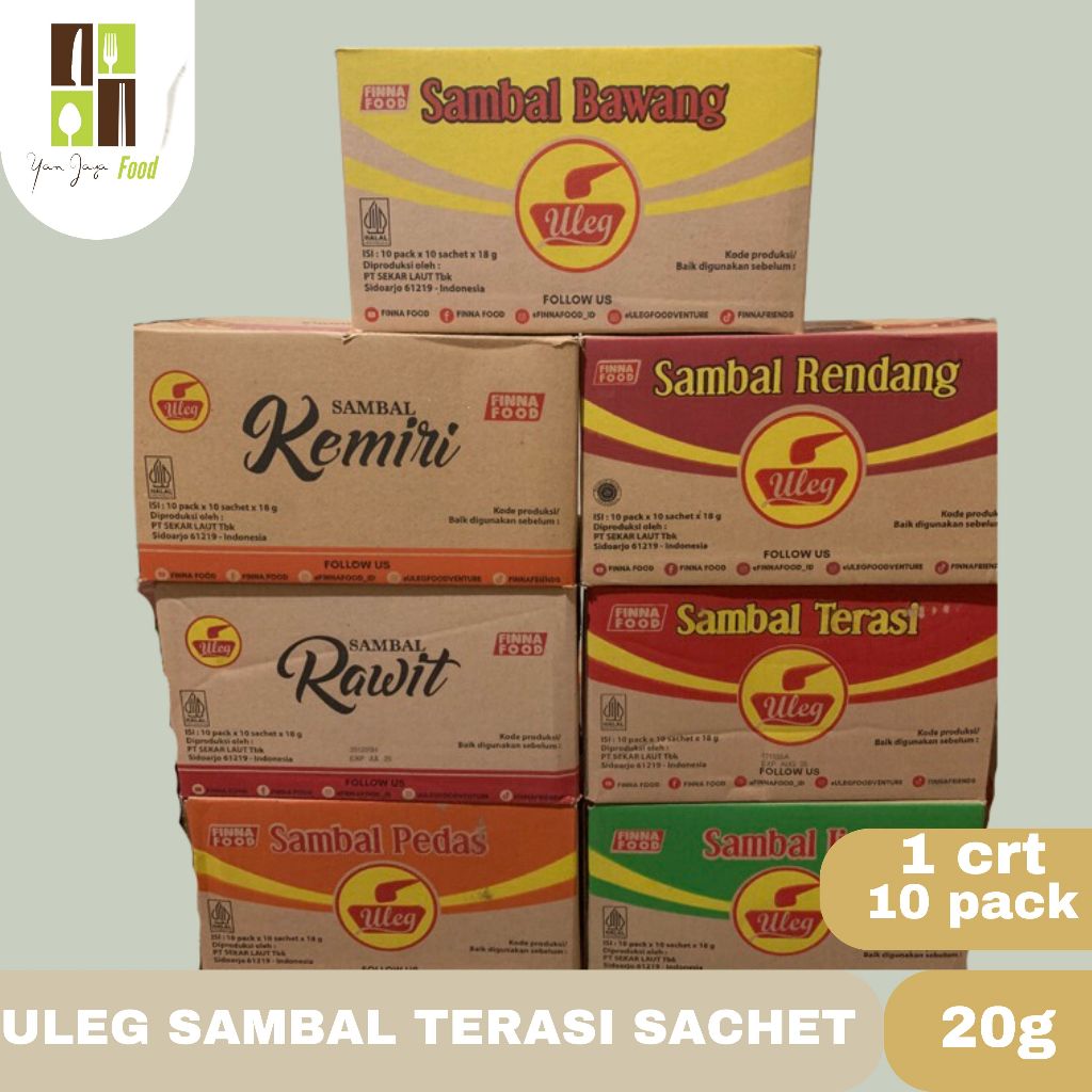 

Uleg Sambal Finna Terasi / Rawit / Geprek / Rendang / Bawang / Ijo / Teri / Pedas / Kemiri 1 CRT/10PACK