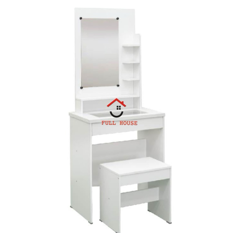 (fullhouse furniture) meja rias dengan laci kaca transparan putih minimalis 60 cm meja makeup murah