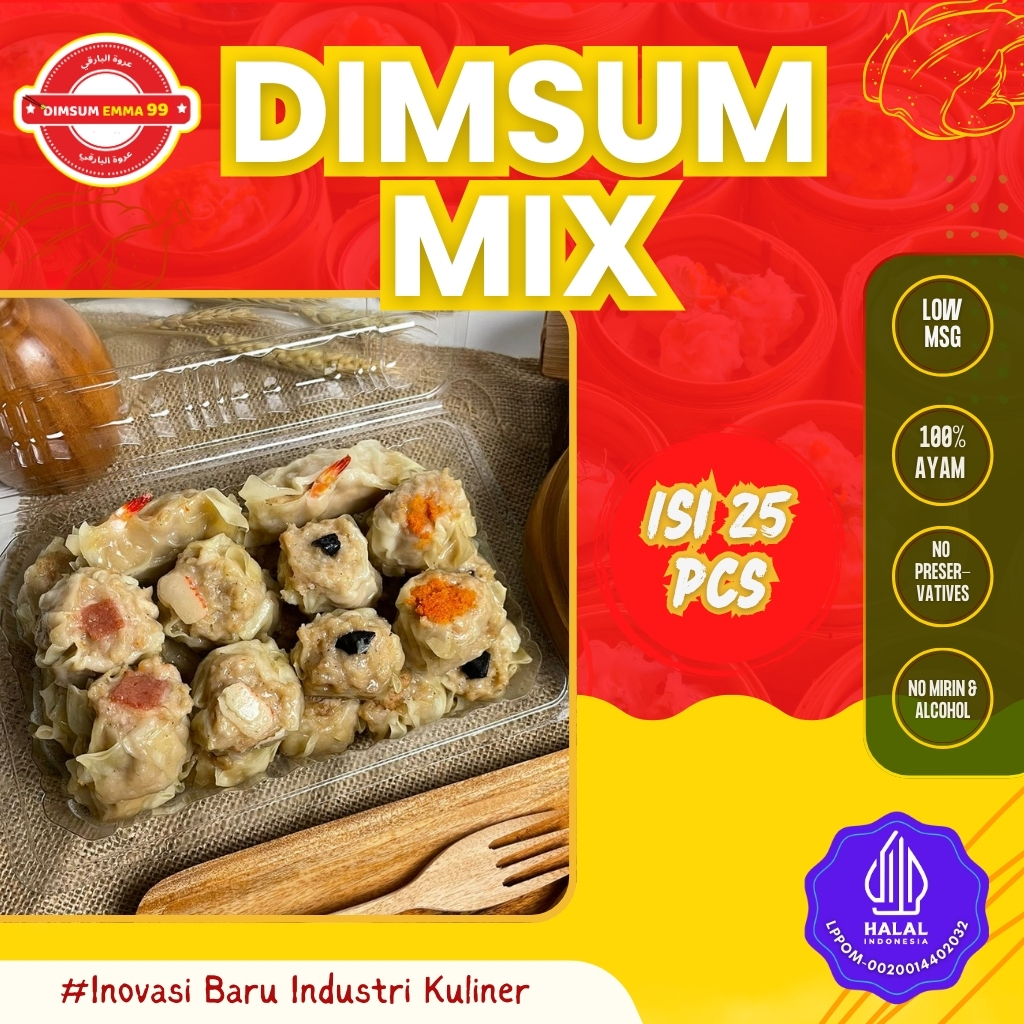 

Dimsum Ayam Premium Frozen Mix isi 25Pcs - Free Saus Merah & Lada Hitam Halal