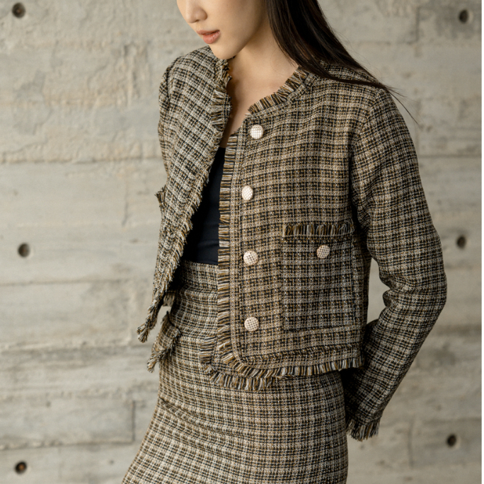 OTS — Amber Tweed Set - Rok Blazer Atasan Wanita