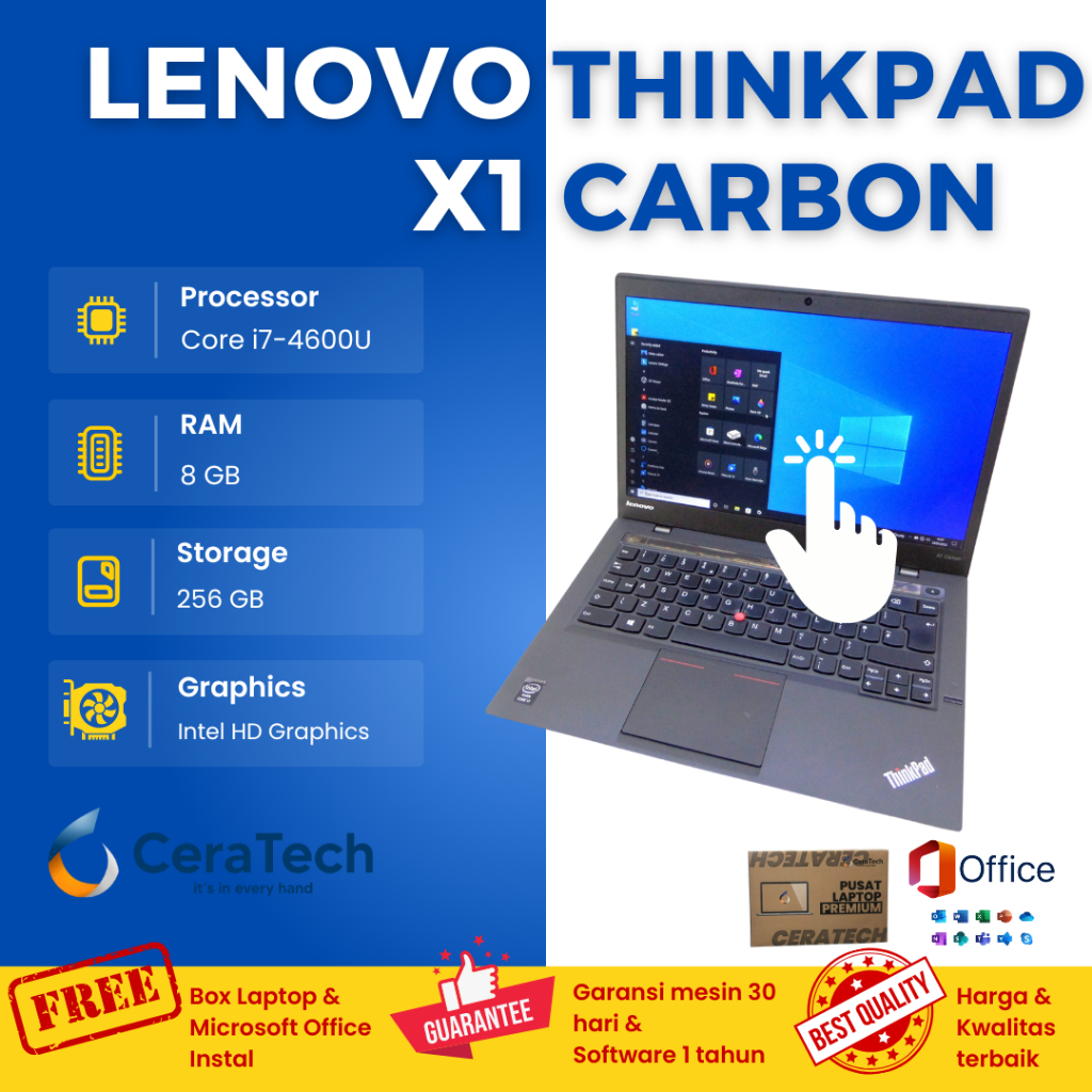 LAPTOP Lenovo X1 carbon 2nd Touchscreen - Intel core i7 - Ram 8 ssd 256gb - Second original - Touchb