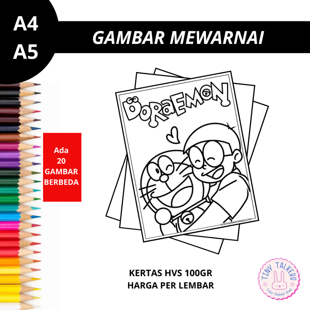 

Mewarnai Gambar Doraemon untuk TK SD PAUD Kertas HVS 100gr Bukan Buku Mewarnai