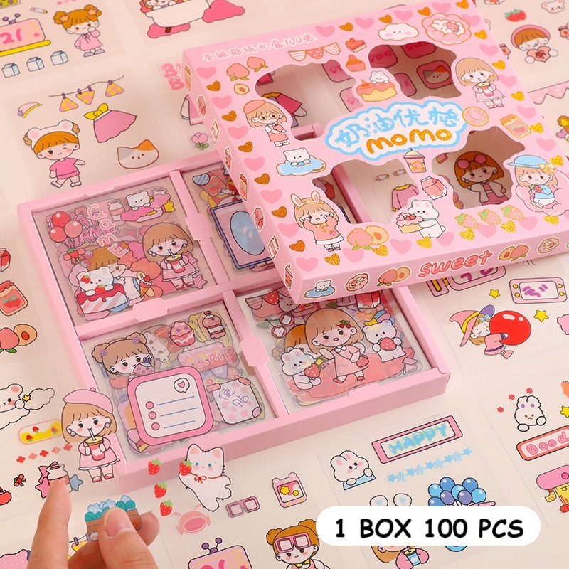 

100 Pcs Stiker Set Stiker Momo Kartun Aestitetic Waterproof