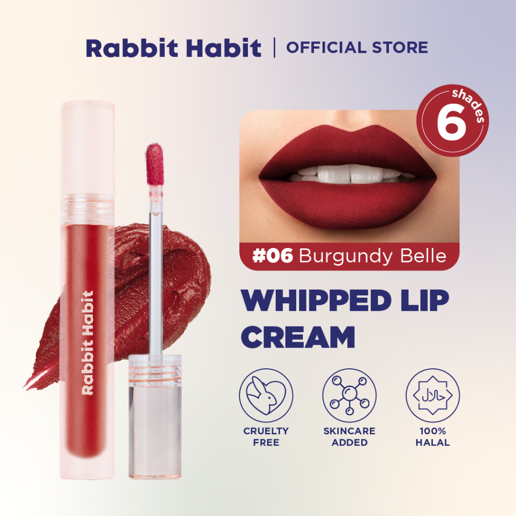Rabbit Habit Whipped Lip Cream #06 Burgundy Belle | Semi-matte Lipcream Satin Finish