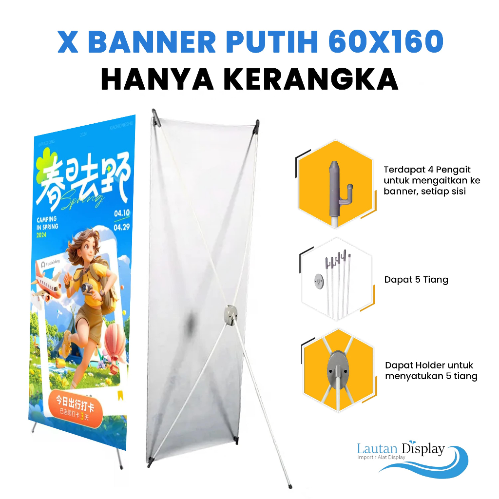 RB Tiang Standing X Banner Hitam / Putih Fiber 60x160 Cm Rangka Berdiri Baner Spanduk Cagak MMT